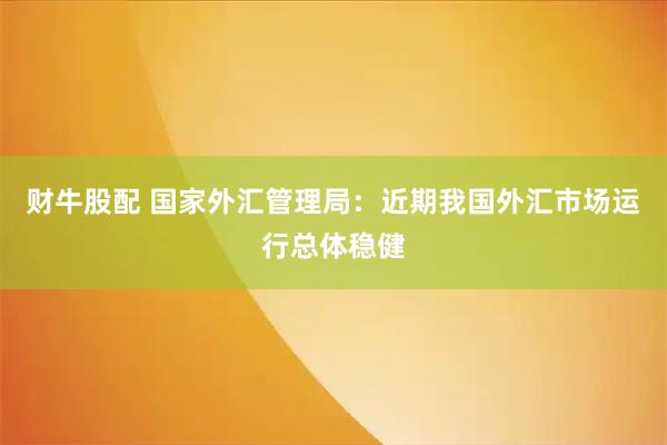 财牛股配 国家外汇管理局：近期我国外汇市场运行总体稳健